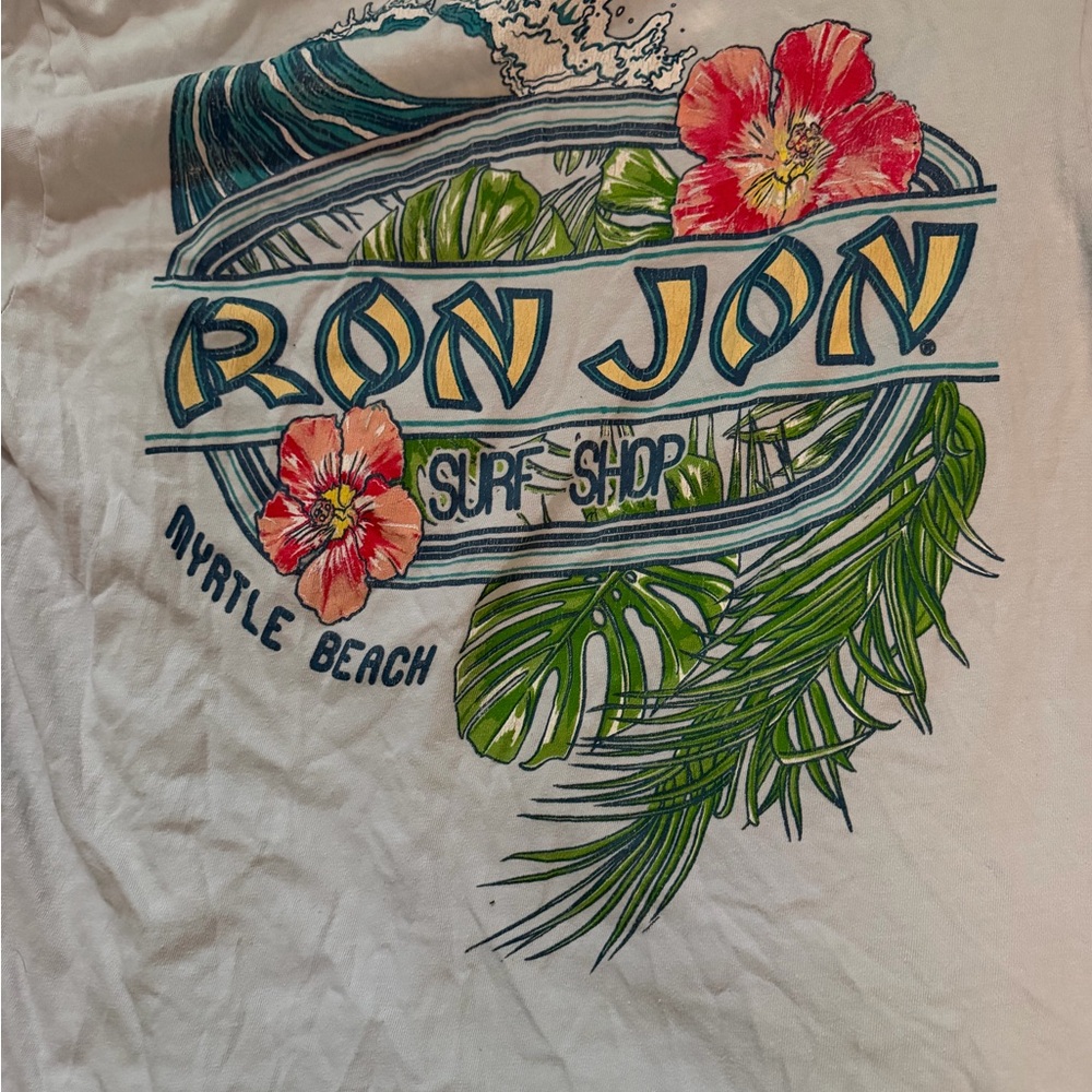 Ron Jon White Tee with Tropical Floral Design